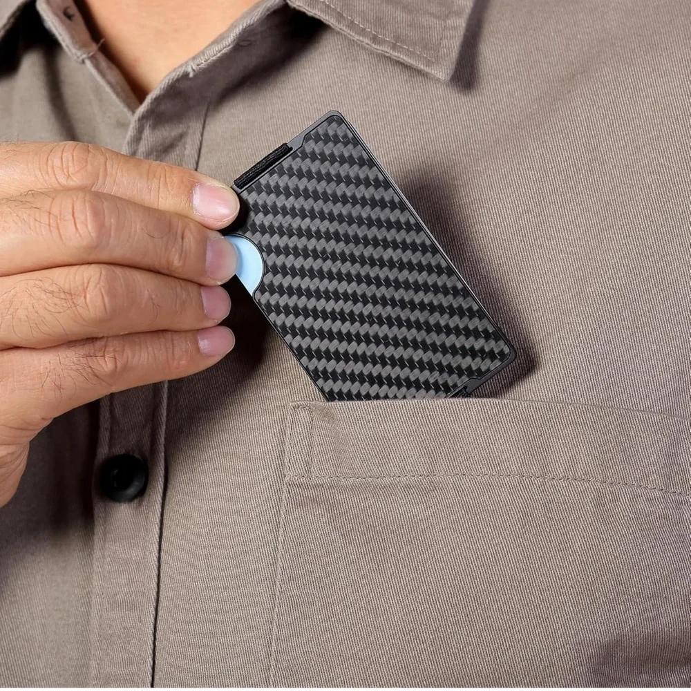 RARITIK Carbon Fiber RFID Blocking Wallet Slim Metal Card Holder Cash Strap